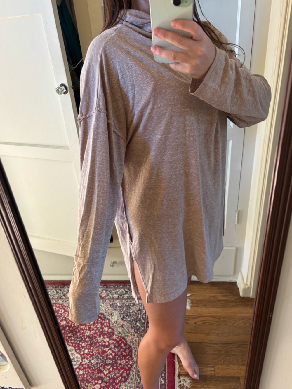 Free People Taupe Lightweight Hooded Tunic with Side Slits
